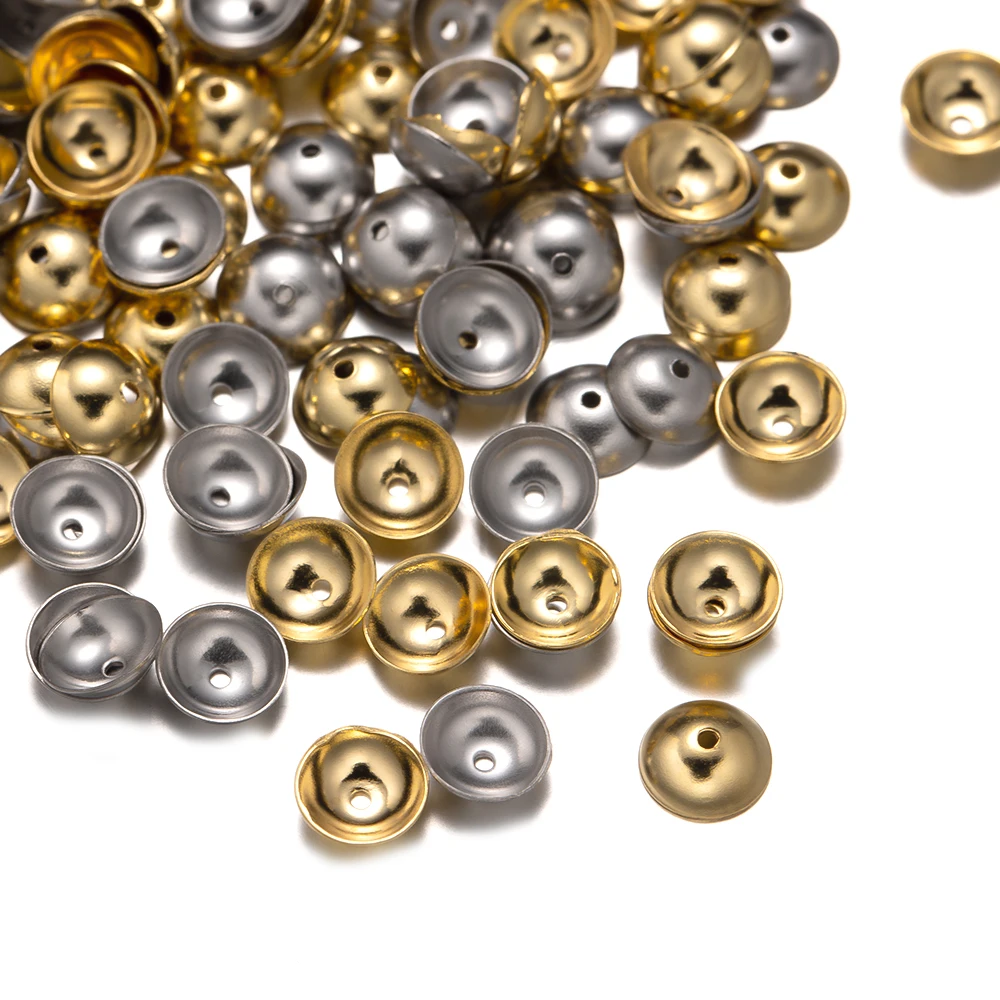 50pcs Gold Plated Stainless Steel Hollow End Beads Caps For DIY Bracelet Necklace Earring Jewelry Making Accessories Materials
