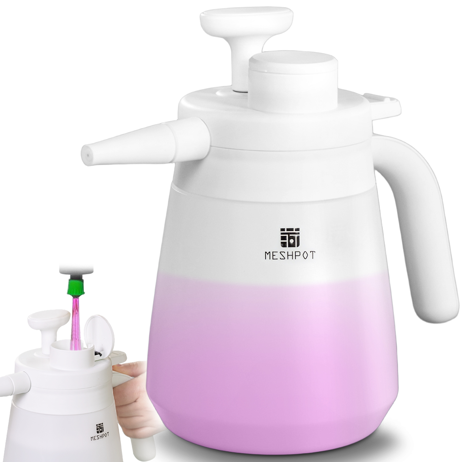 Meshpot tuinpompsproeier, eenvoudig te vullen met één vinger, kleine watersproeier biedt 3 spuitpatronen, draagbare onkruidsproeier
