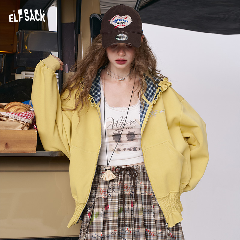 ELFSACK 2025 Autumn New Arrival Y2K Letter Embroidery Hoodie Jacket Miu Style Academic Coat For Woman