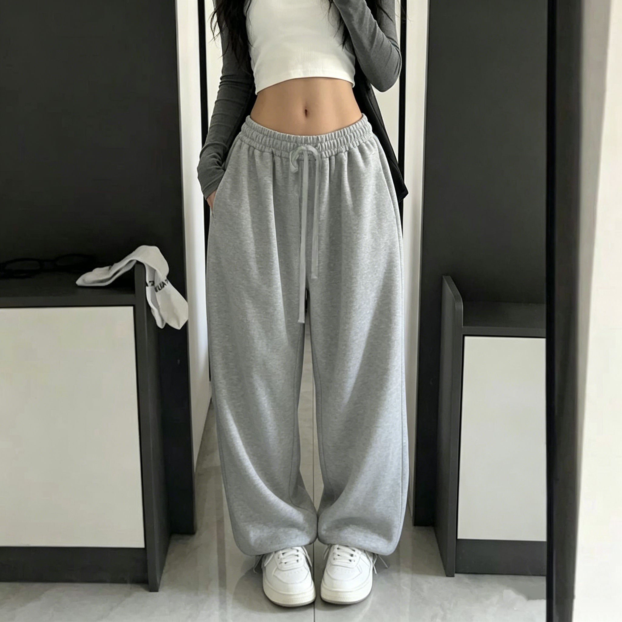 Celana Serut Vintage Kasual Wanita Celana Olahraga Jogging Solid Fashion Y2k Celana Jazz Pinggang Tinggi Ala Jalanan Korea Wanita