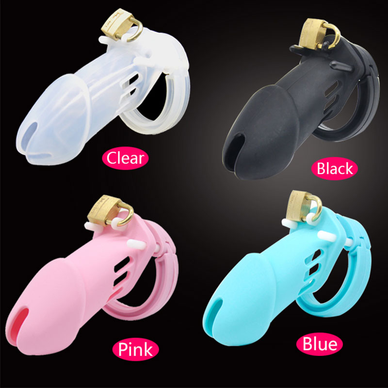 Baru Laki-laki Silikon Kesucian Perangkat Kandang Ayam Mainan Seks dengan 5 Cincin Penis Dewasa Sabuk Kuningan Kunci Standar/Kandang Pendek A122/A235