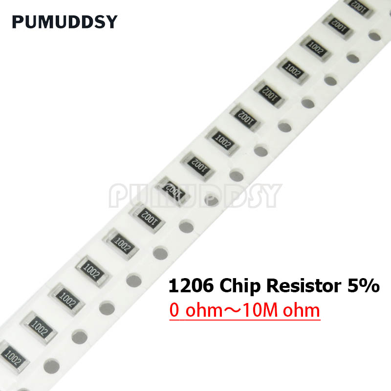200 Uds 1206 SMD 1/2W resistencia de chip 0R ~ 10M 1 10R 100R 220R 330R 470R 1K 4,7 K 10K 47K 100K 10 100 330 470 1M ohm 5% resistencia