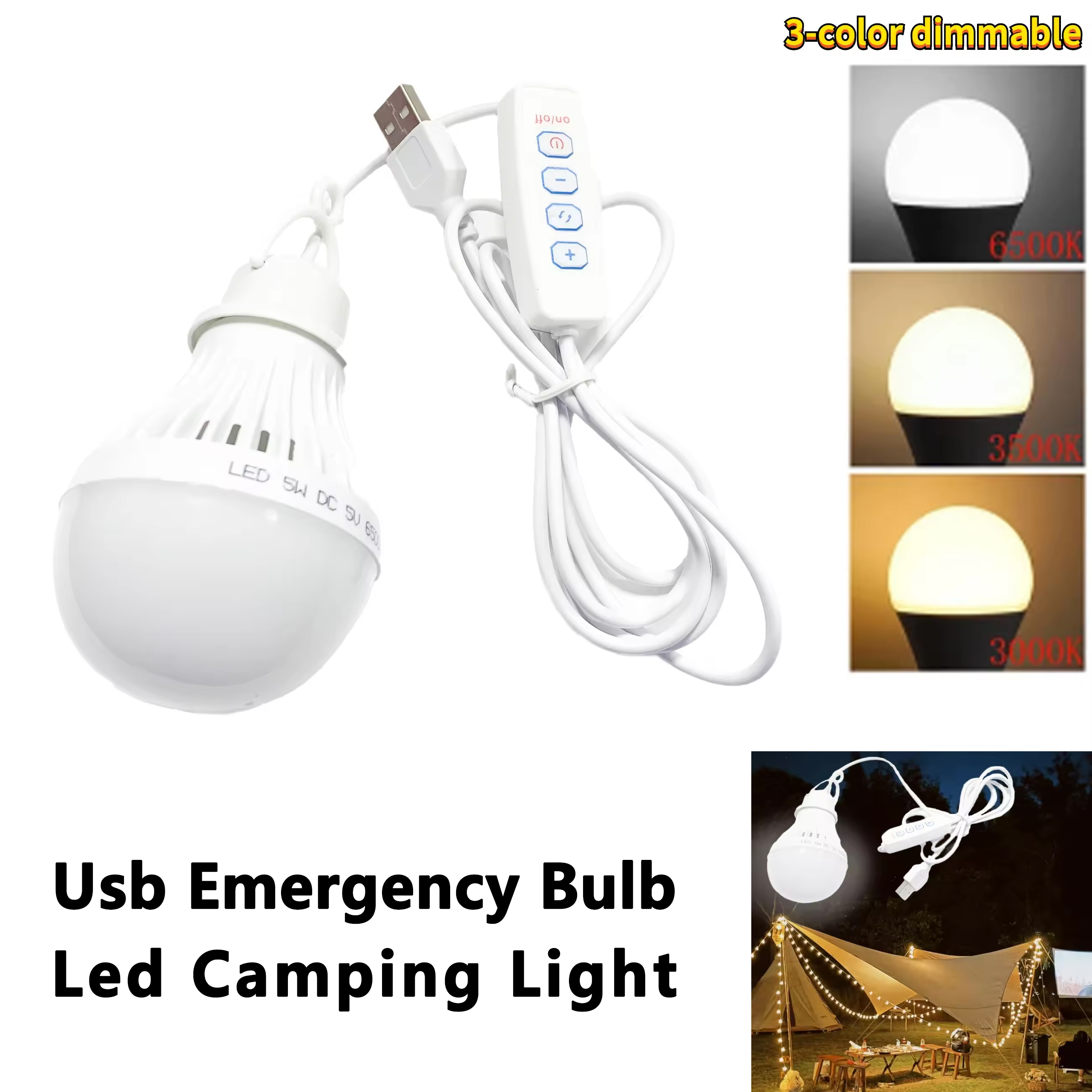 5V Led キャンプライト USB 緊急電球 3 色調光可能な吊りテントランプ作業バーベキュー釣り修理屋外キャンプ用品