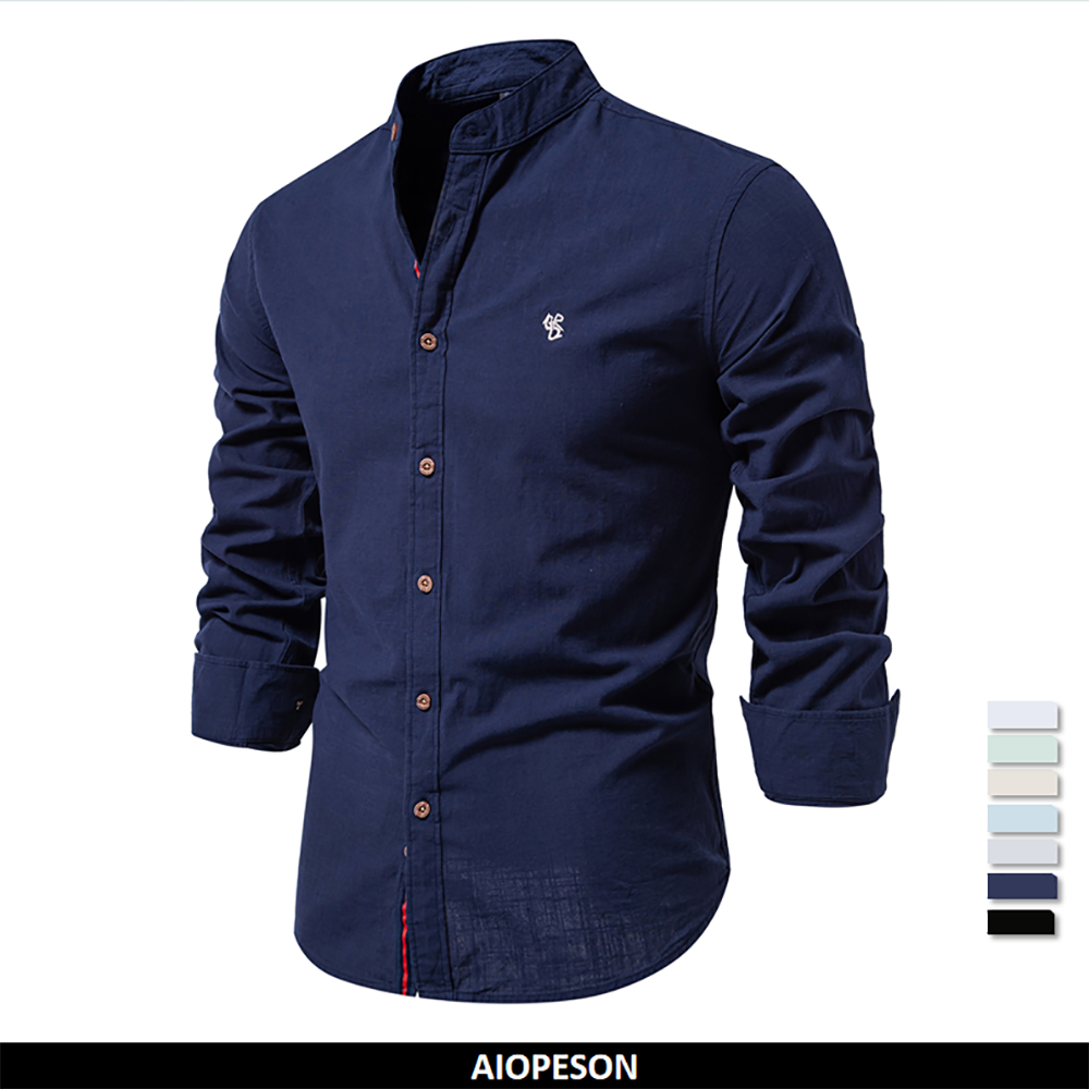 AIOPESON nouveau printemps coton chemise sociale hommes couleur unie haute qualité à manches longues chemise pour hommes revers décontracté Social hommes chemises