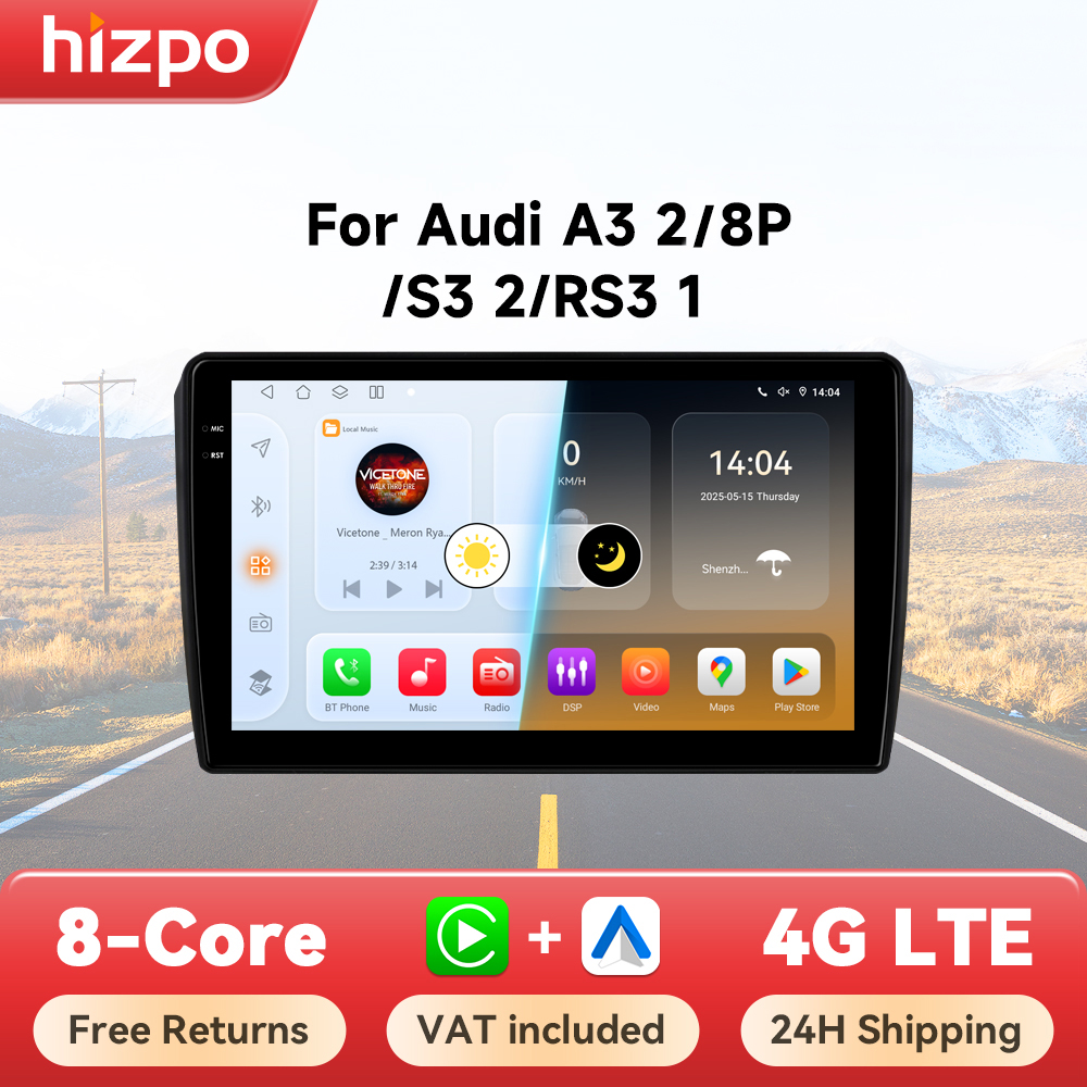 Hizpo ai rádio de voz para audi a3 8p 2003 - 2013 4g carro multimídia player gps 2din autoradio sem fio carplay android auto wifi