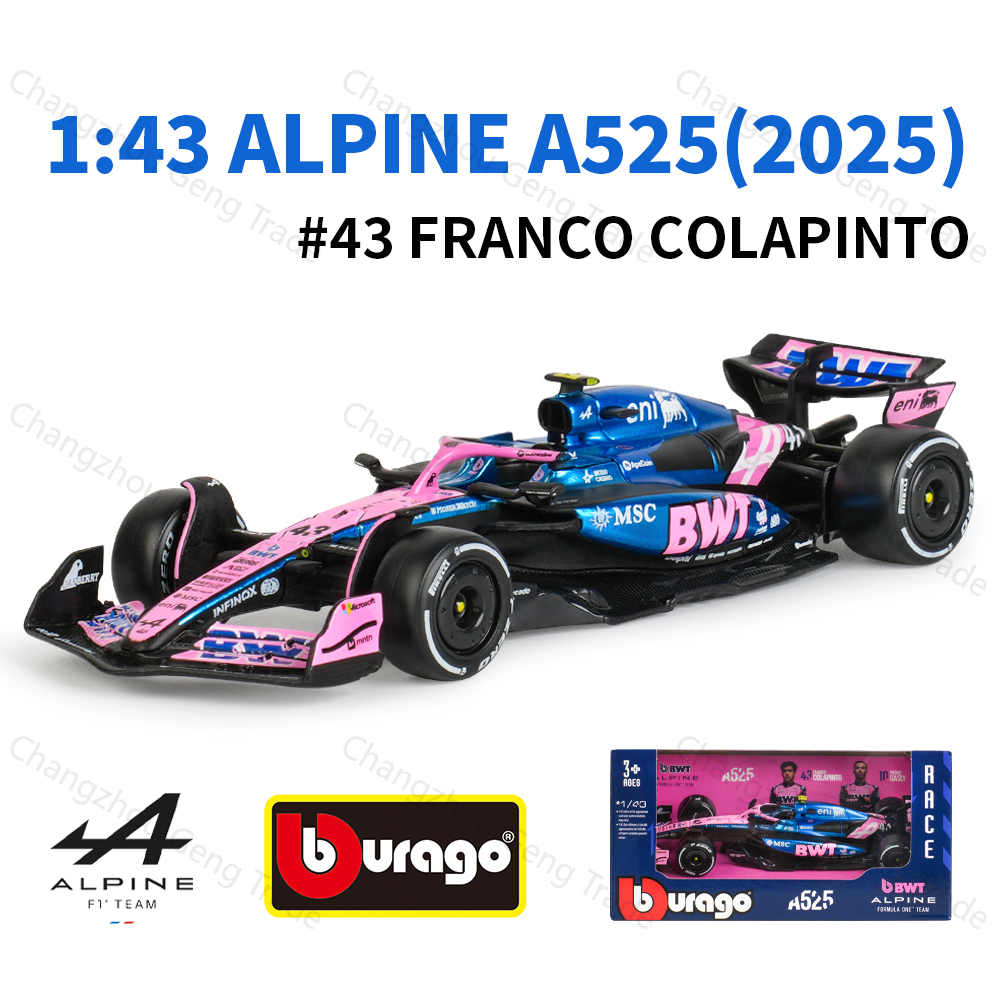 Bburago 1:43 BWT Alpine 2025 A525 # 10 # 43, гоночная формула, статическая имитация автомобиля, литая под давлением модель автомобиля из сплава