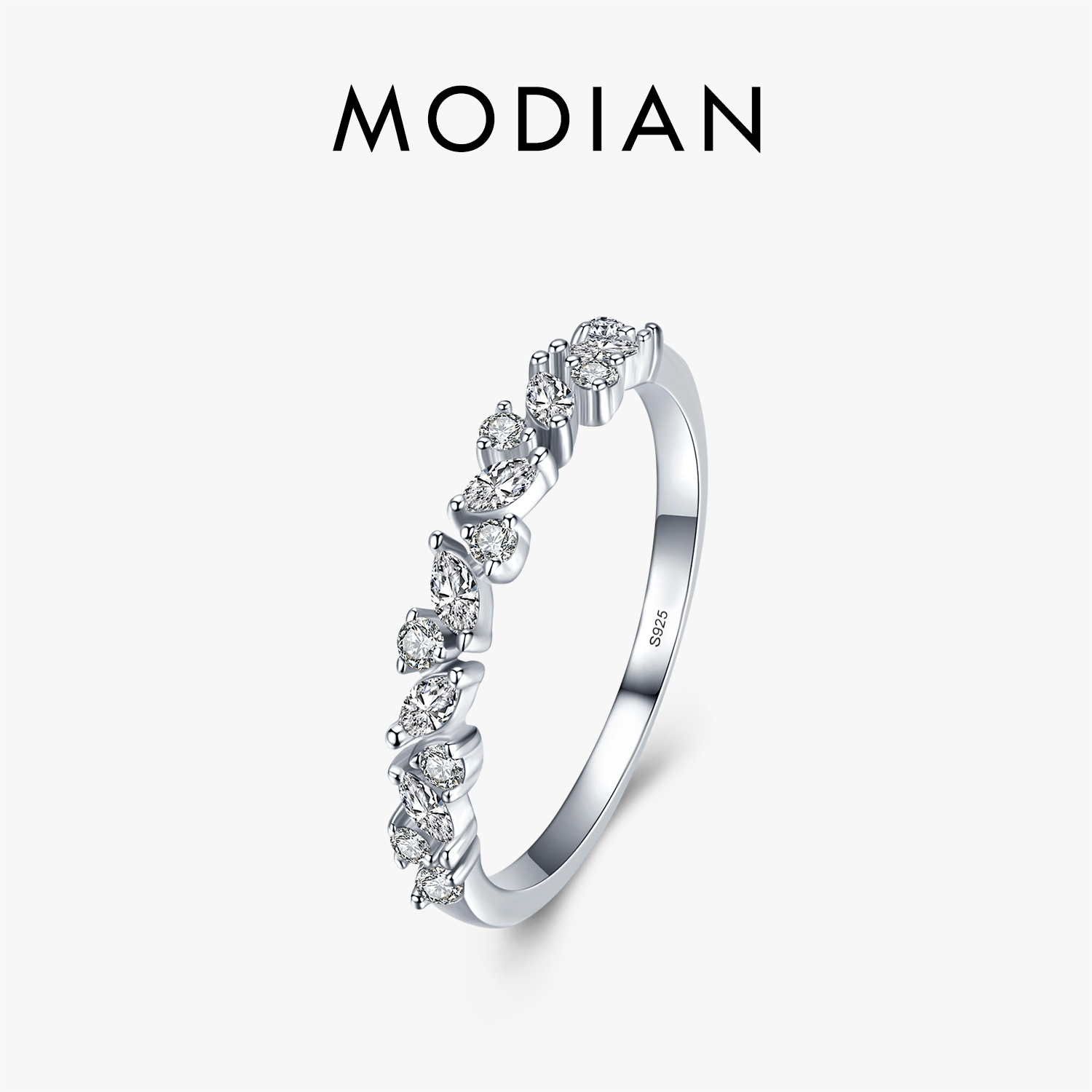 Modian simples empilhável zircônia cúbica anéis de dedo para mulheres sólida 925 prata esterlina requintado anel fino moda jóias presente