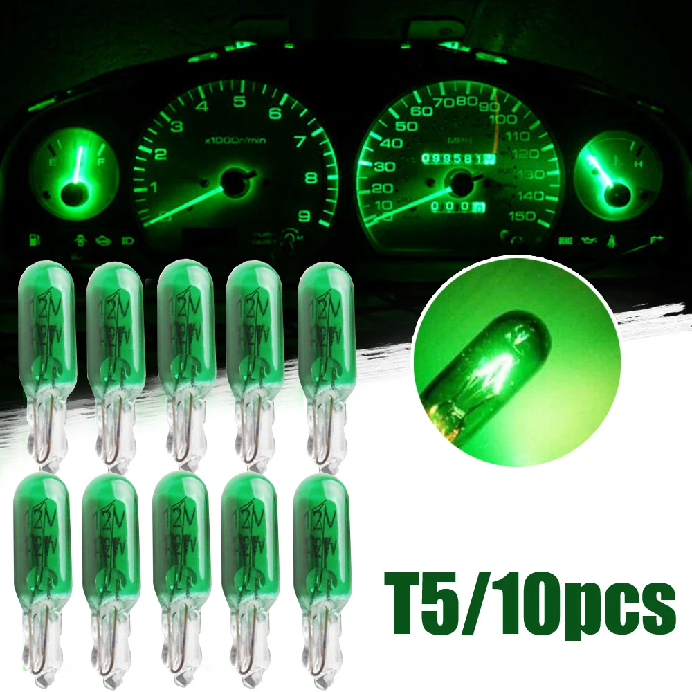 10 pièces vert T5 12V W2W voiture lampe halogène Instrument lumières tableau de bord ampoules Auto intérieur lumière lampe accessoires voiture style