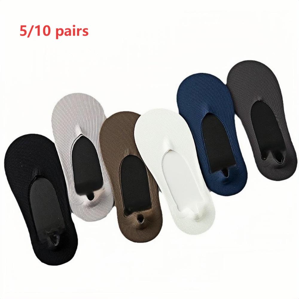 5/10 Pairs Men's summer thin ice silk boat socks, anti slip and non falling, shallow mouth invisible socks