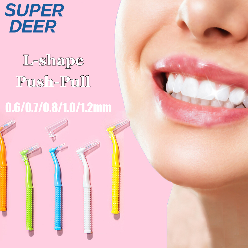 Súper ciervo, 10 Uds., cepillos de ortodoncia Dental, cepillo Interdental en forma de L, cepillo de limpieza Push-Pull entre los dientes, herramienta de higiene bucal