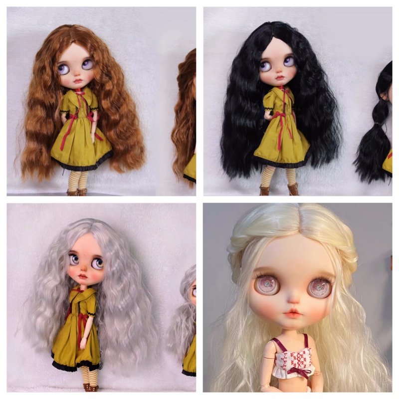 Парик для куклы Blythes, новый, модный, средний, из супермягкого шелкового волокна, для женщин, размер 1/6 (9-10 дюймов), черный, белый, цвет ландыша.