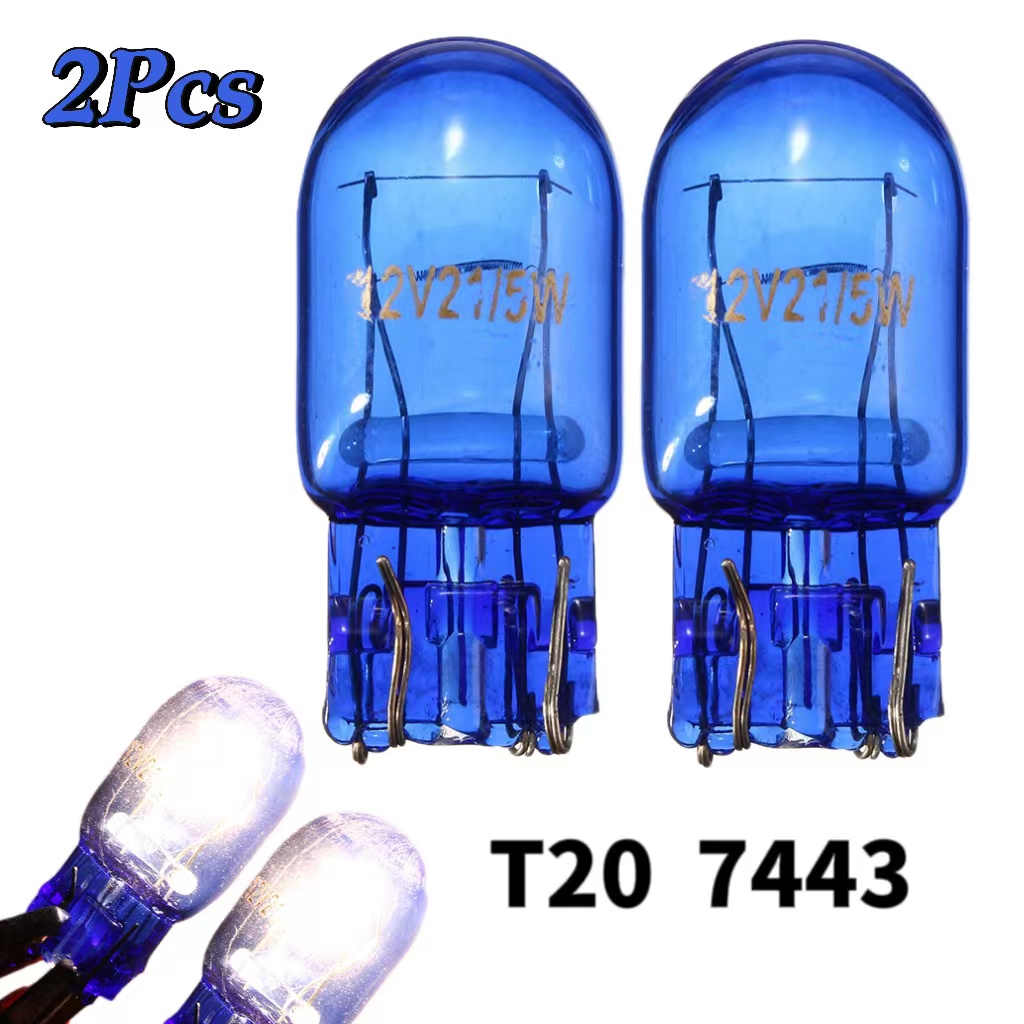 1/2/4Pcs ไฟรถ T20 580 7443 W21/5W 12V W3x16q สีฟ้าธรรมชาติแก้วหยุดเบรคสัญญาณด้านข้างหลอดไฟ