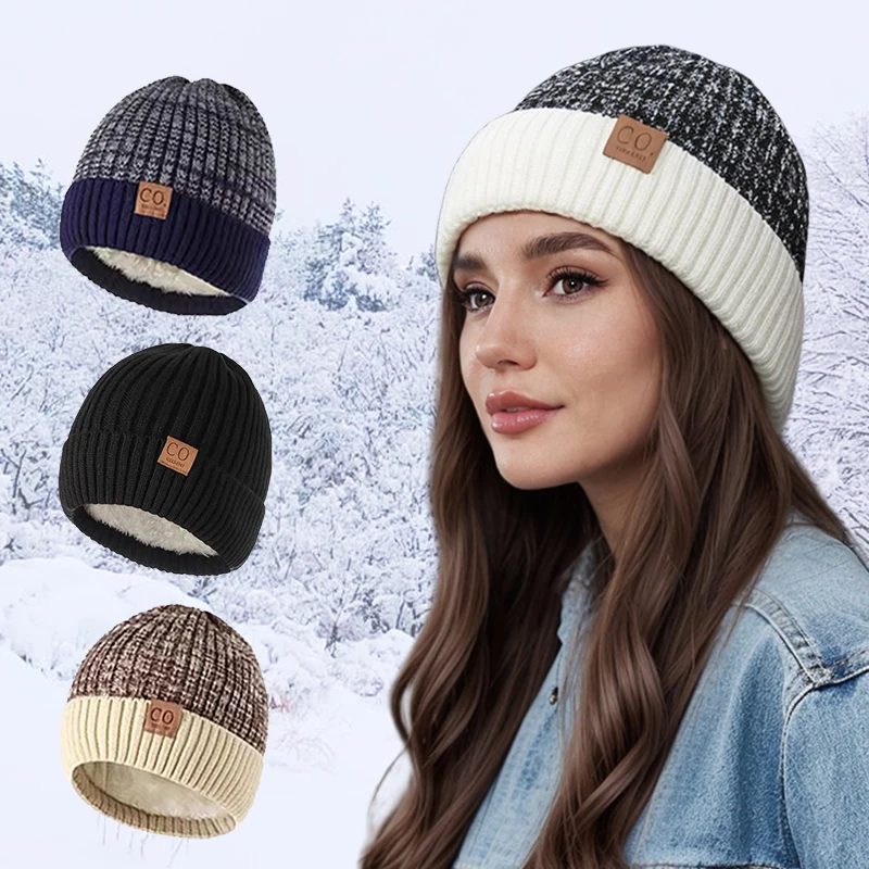 Gorro sin ala para mujer y hombre, gorro de esquí de punto con forro cálido, gorros tejidos, adecuados para uso diario cálido en otoño e invierno