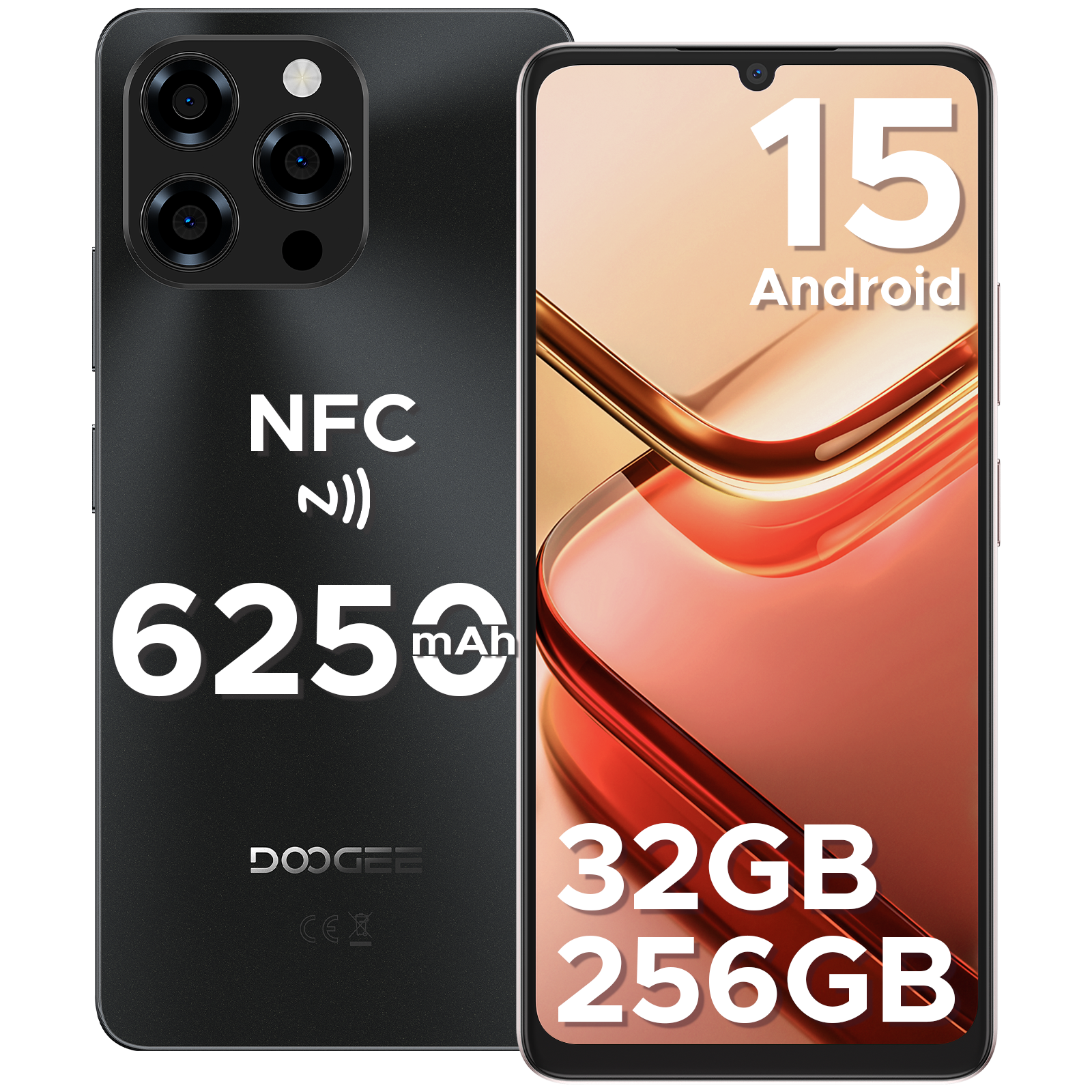 Globalna wersja smartfona DOOGEE Note58 Pro, ekran 6,75 cala HD+, 32 GB (8+24) 256 GB, bateria 6250 mAh, NFC, Android 15, telefon komórkowy