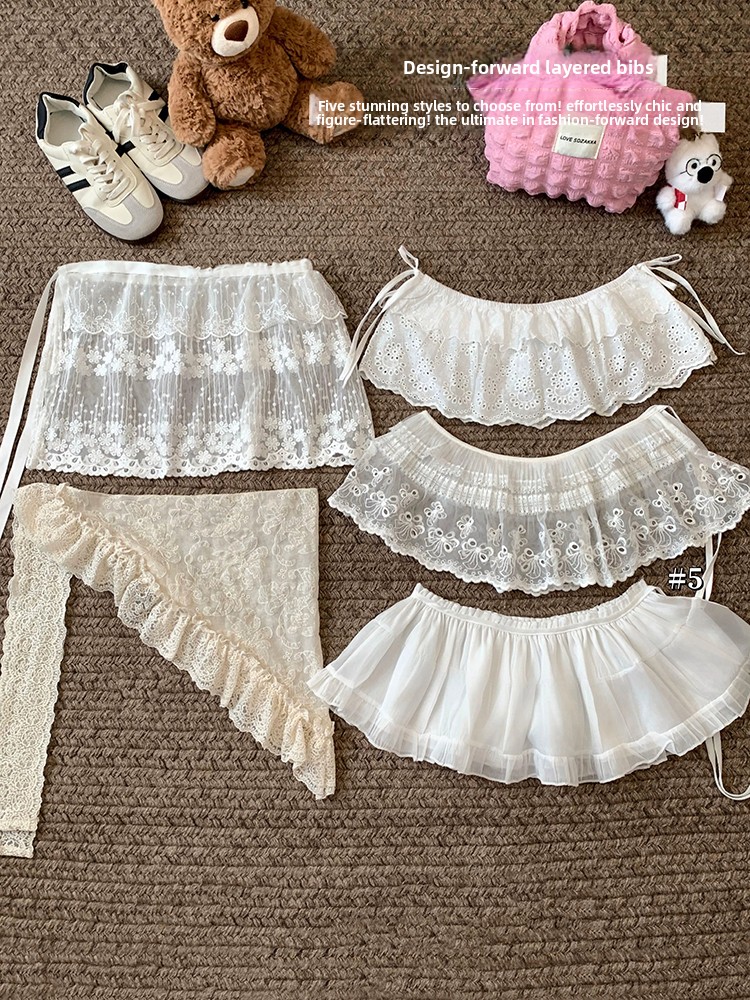 White Lace Mesh Skirt with  Knot Tie Outerwear Layering Half-length Women's Commute Style Korean Version A-line Skirt