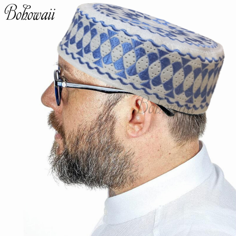 BOHOWAII-Sombrero de oración musulmán para hombre, gorro judío islámico, gorro bordado árabe, gorro musulman