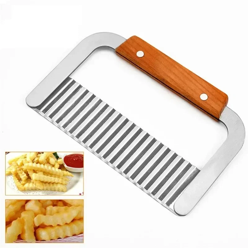 Rebanador de patatas fritas de acero inoxidable, cuchillo rebanador ondulado arrugado de frutas y verduras, cortador de patatas, herramientas para hacer patatas fritas