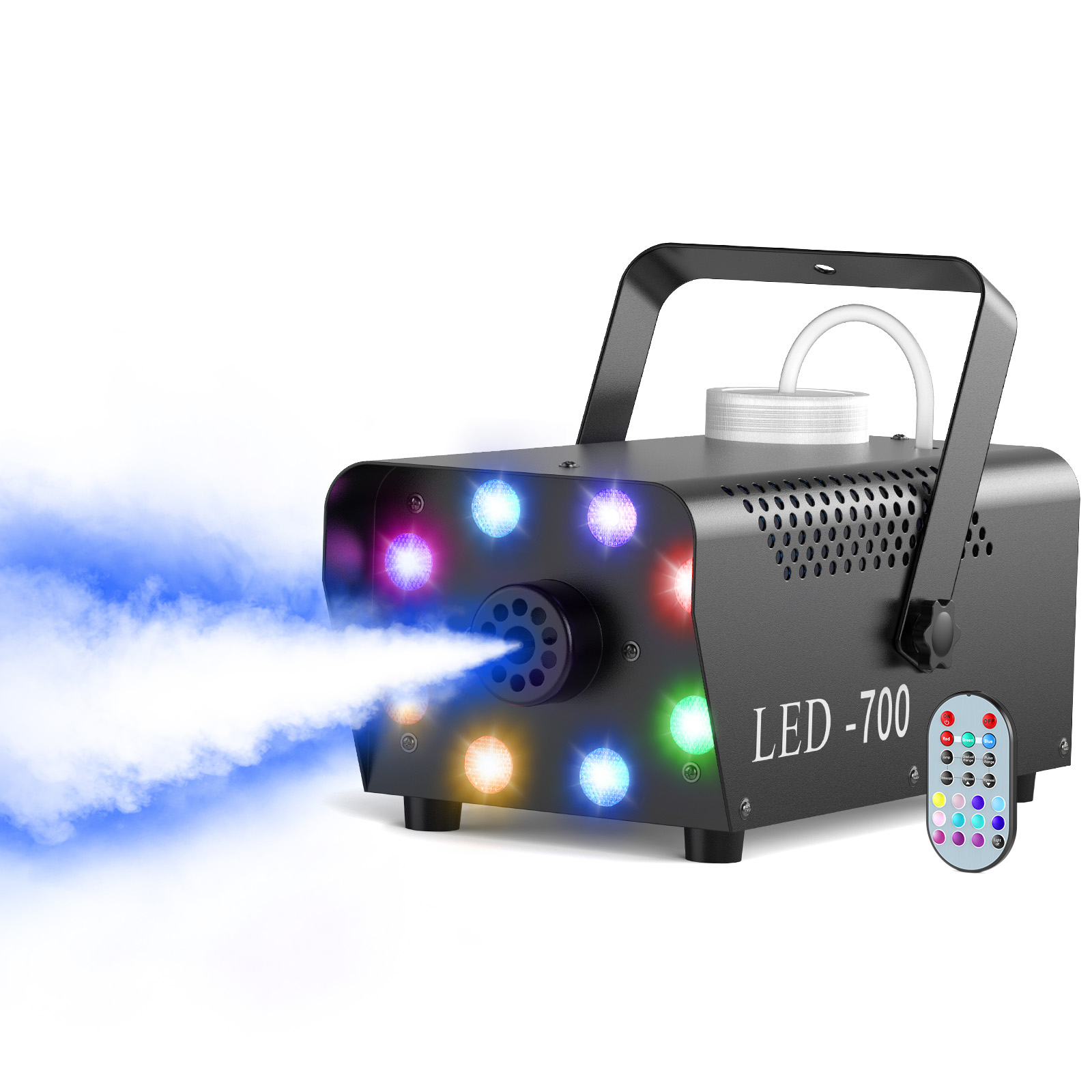 เครื่องพ่นควัน U'King 700W RGB 3in1 8 LED ไฟเวทีสีสันสดใส เครื่องพ่นหมอกสำหรับงานเวที งานแต่งงาน งานเลี้ยง ดิสโก้ ดีเจ โชว์ คริสต์มาส