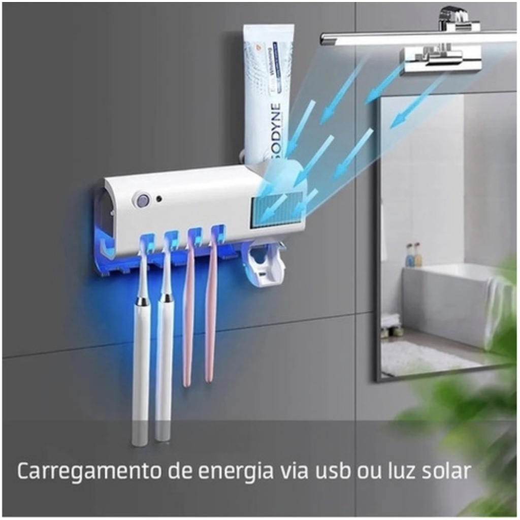Suporte Pra Escova Dispenser Automático Pasta De Dente Recarregável + Suporte Tandheelkundige