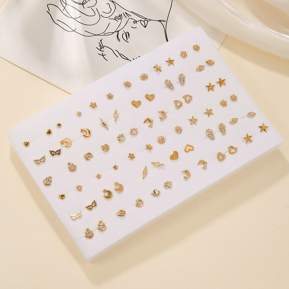 Pendientes geométricos de estilo mixto para mujer, aretes pequeños, estrella de mar, delfines, Luna, joyería, regalos de fiesta, 36 pares por lote