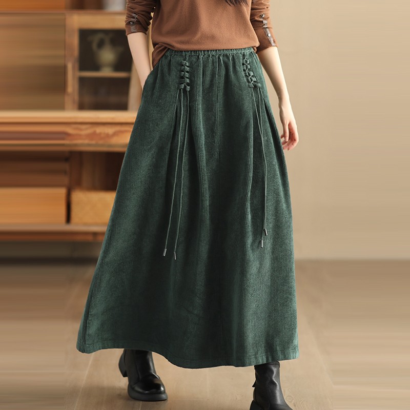 Jupe en velours côtelé taille haute pour femme, style vintage, solide, basique pour document, jupes longues décontractées pour femme, nouveauté, automne, 2024, B3967