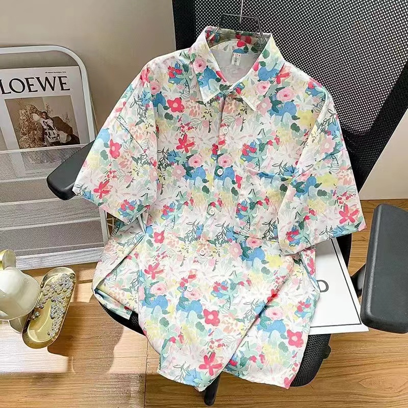 Camisa de uso diario de verano a la moda urbana para hombre, camisas holgadas informales con estampado de dibujos animados hawaianos, camisetas holgadas de manga corta para playa