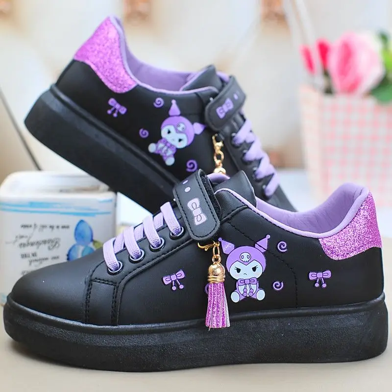 Sanrio olá kitty primavera outono antiderrapante net sapatos menina sapatos casuais dos desenhos animados sapatos de tabuleiro kuromi sapatos esportivos bonito tênis