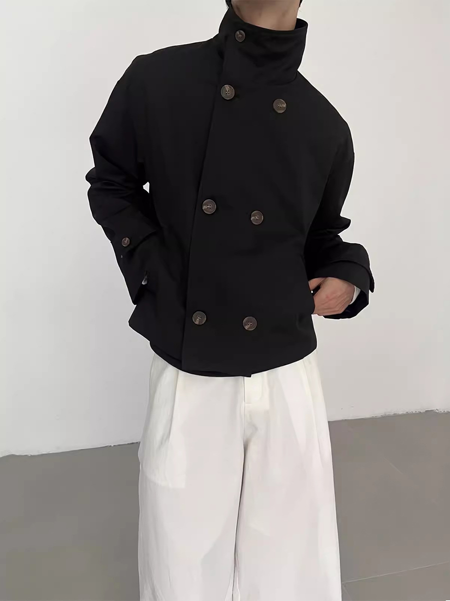 Mauroicardi Primavera Autunno Khaki Trench corto Uomo Colletto alla coreana Doppio petto Elegante Chic Abiti firmati di lusso 2025