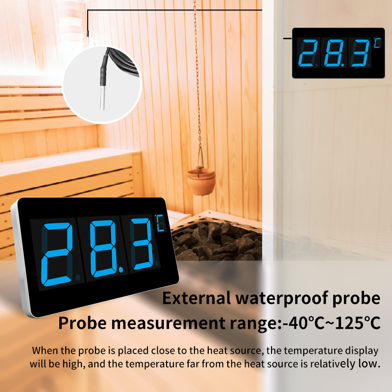 Termometer layar besar Digital C/F, pengukur suhu dengan tampilan Probe untuk pengukuran suhu air untuk kolam renang Sauna