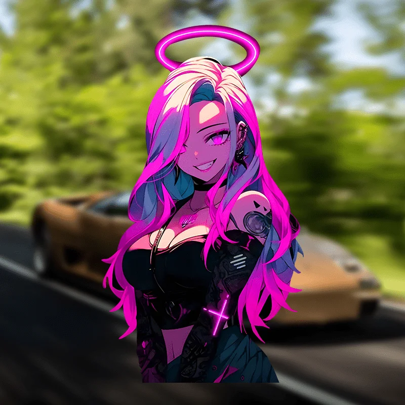 1PC Neon Anime Girl Sticker for Motorcycle Car Styling Decoration Cyberpunk - Themed Decal Accessory