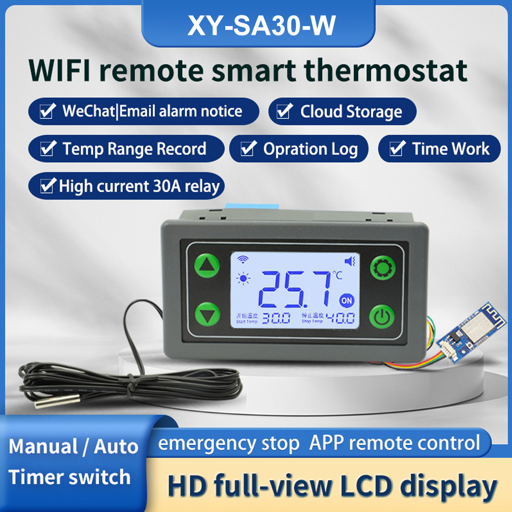 WIFI, termostato remoto, módulo de controle de temperatura digital de alta precisão, controle de temperatura de calor frio, app, coleta de temperatura, alta e baixa, alarme