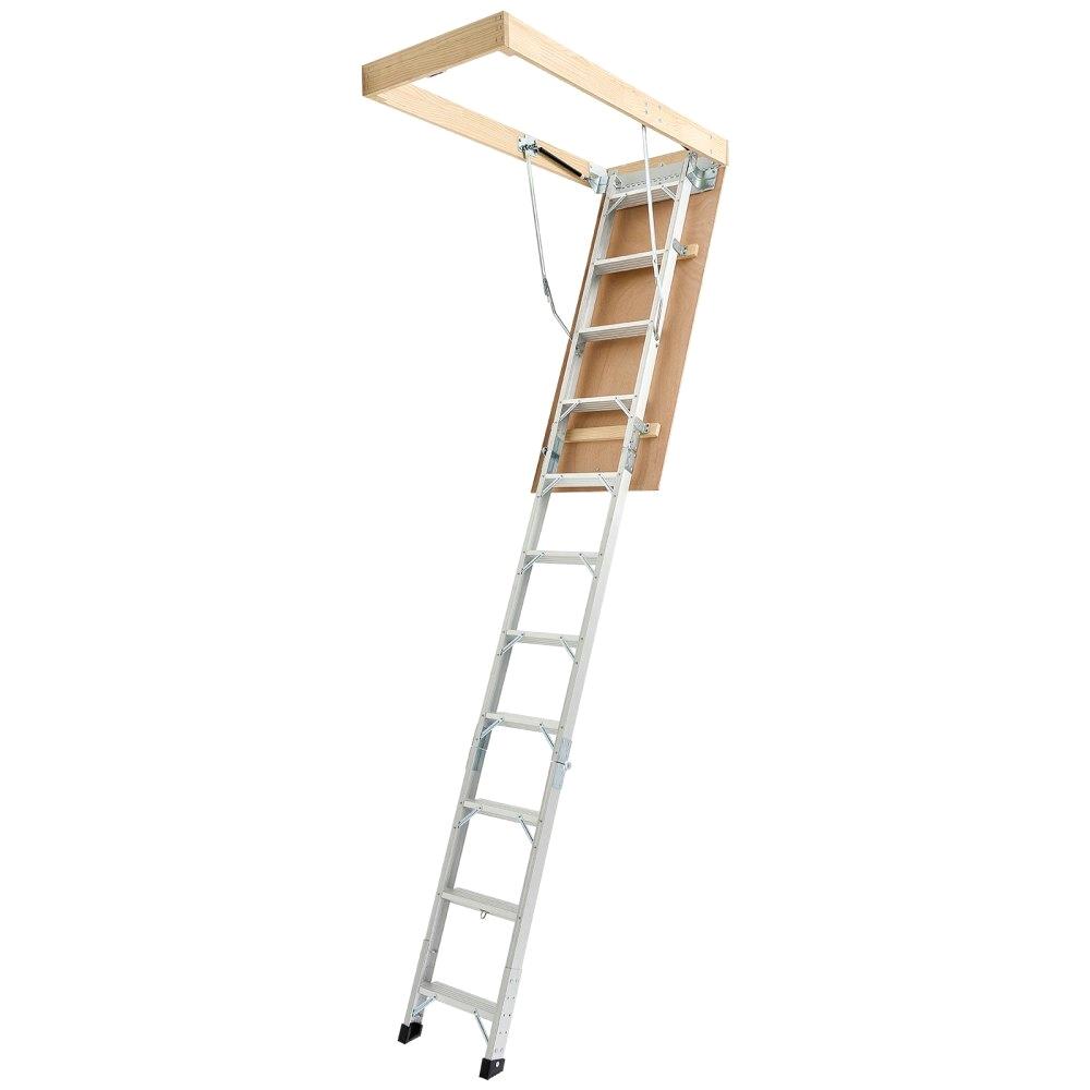 Aluminium-Dachbodenleiter für 7, 5 Pfund, 7, 0 kg Tragkraft, für 7,6–66 bis 10,25 Fuß Decke, faltbar, platzsparend, robustes Design