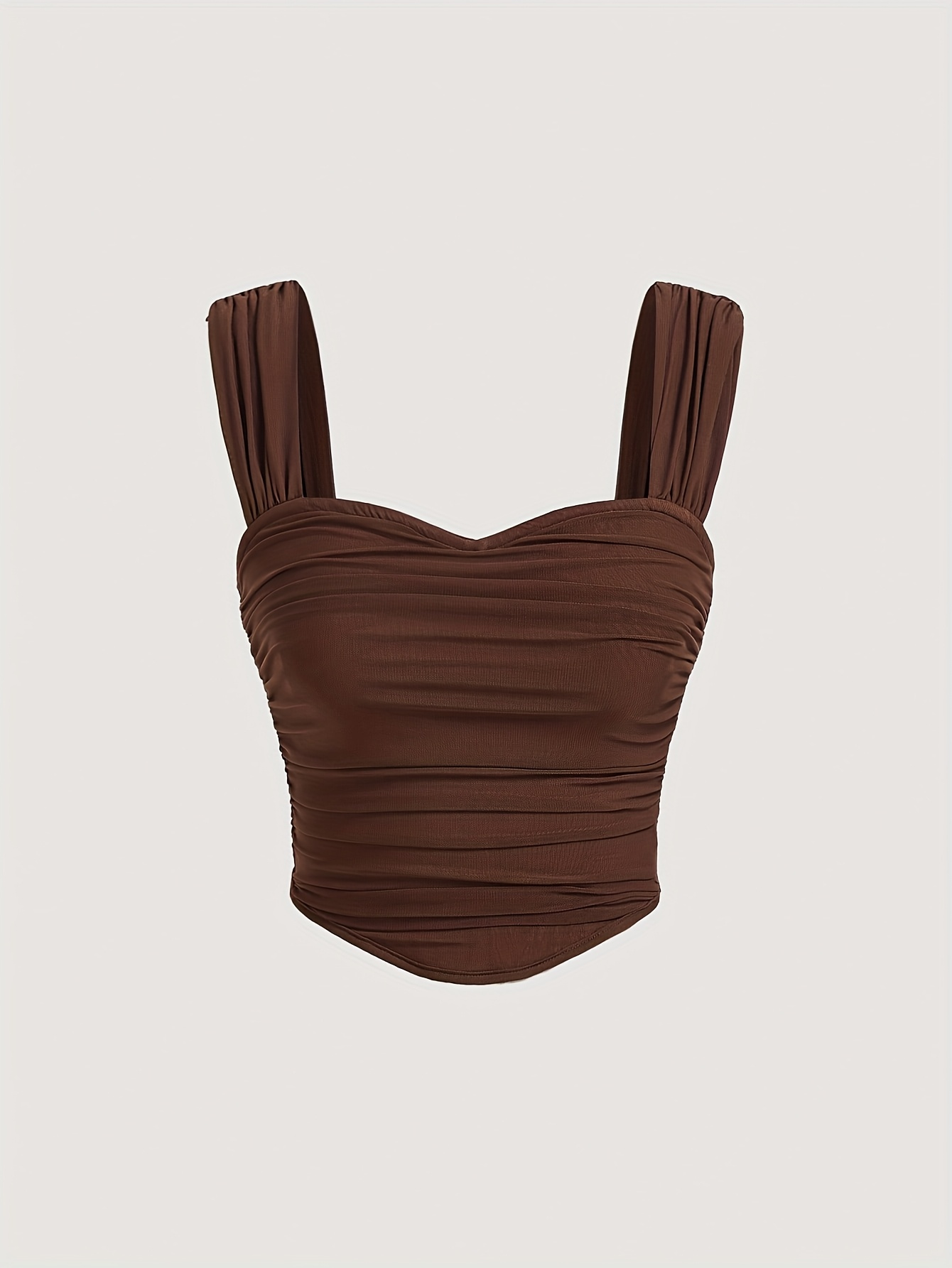 Um top feminino marrom, elegante e nobre, sem costas, sexy de cor sólida