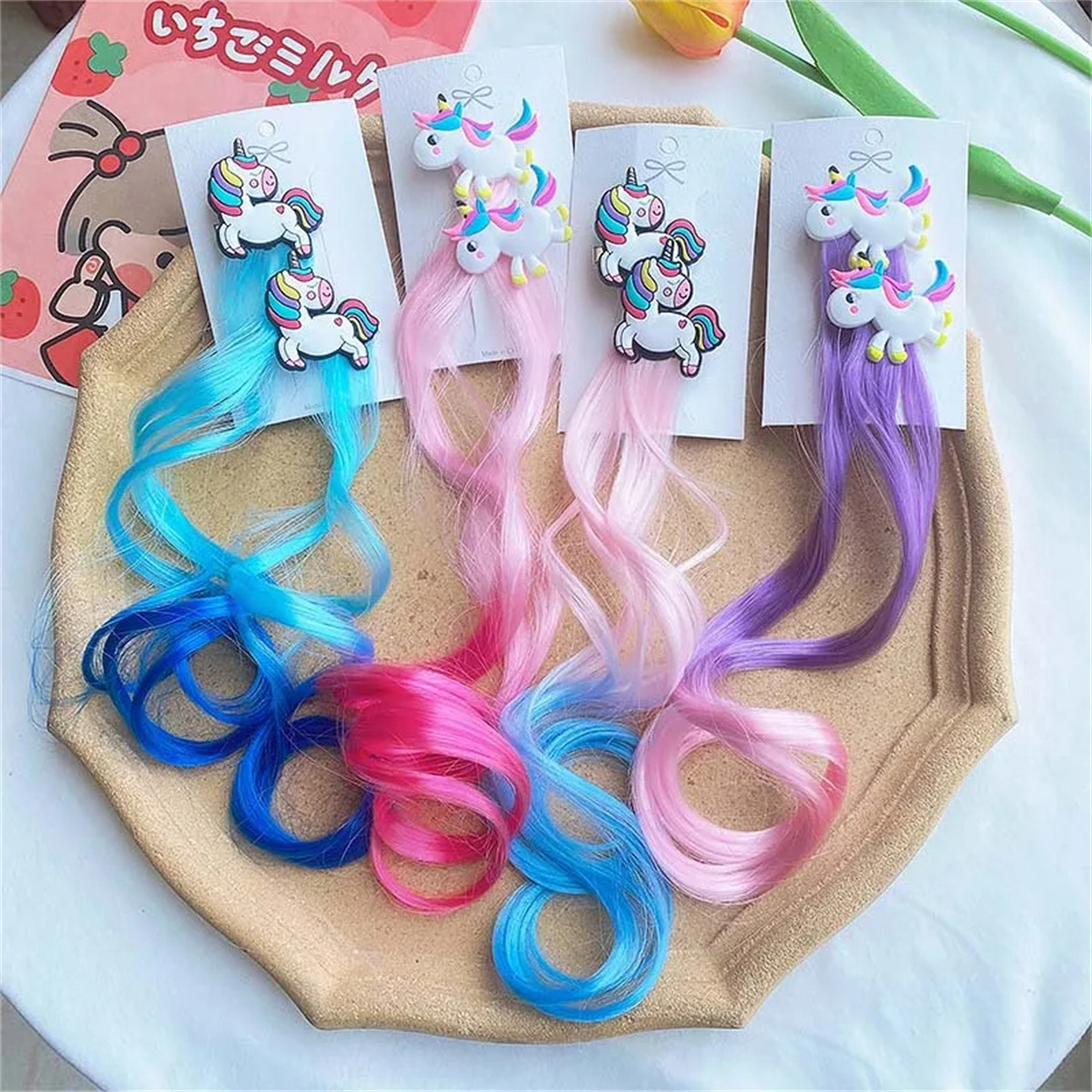 2PCS ใหม่ Princess Unicorn หลายสีวิกผมสาว Hairpins เด็กน่ารัก Headwear Hairgrip คลิปผม Barrettes อุปกรณ์เสริมผม