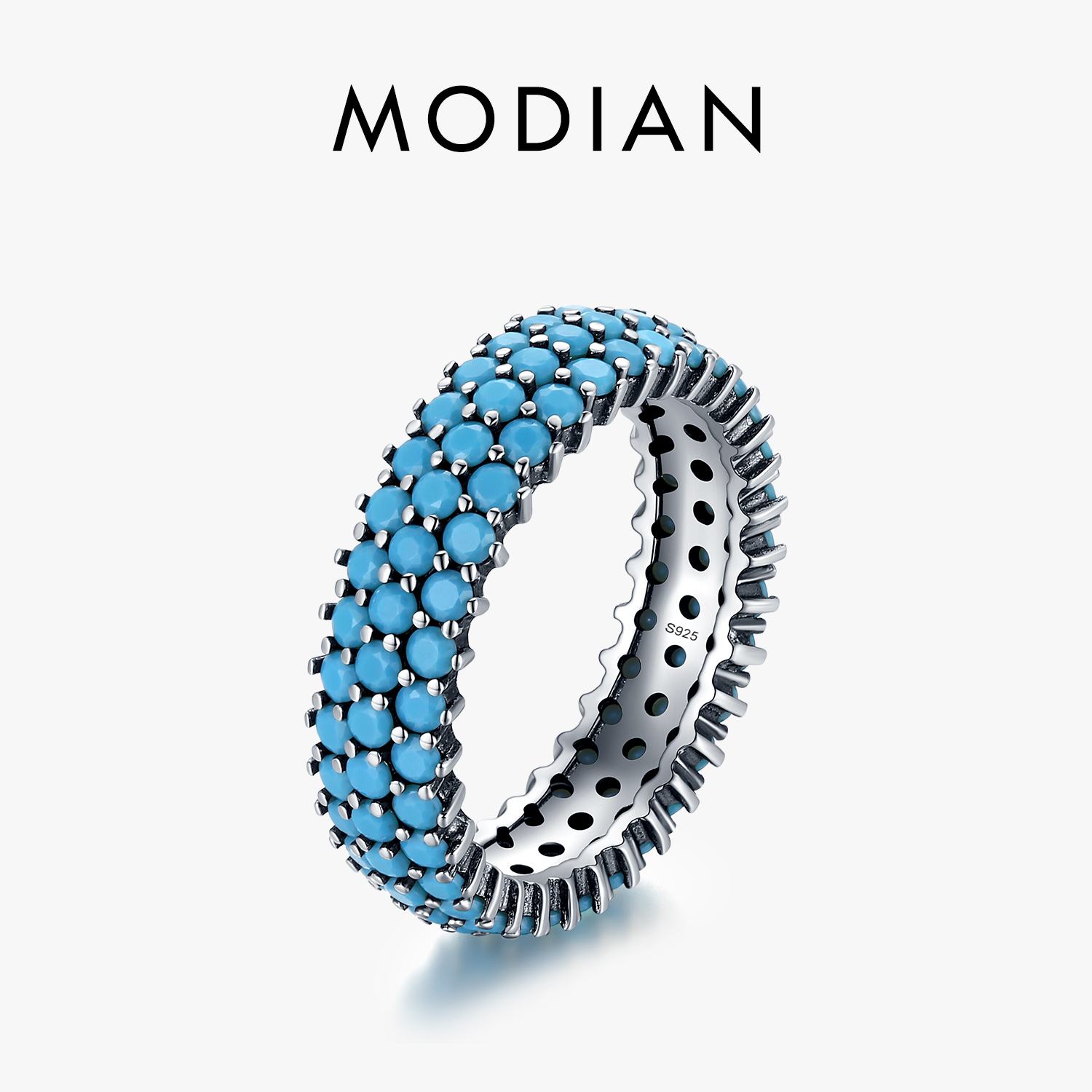 MODIAN Echtes 925 Sterling Silber Luxus Türkis Finger Ringe Für Frauen Vintage Retro Böhmischen Stil Ringe Edlen Schmuck Anel