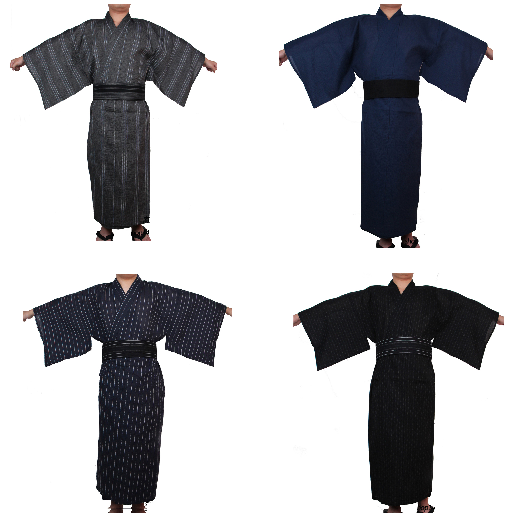 Japonês tradicional samurai quimono para homens yukata roupão de banho hekoobi estilo solto sauna wear homewear cinto vestido longo algodão