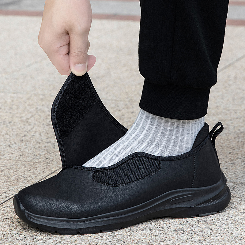 Scarpe da ginnastica ortopediche in pelle per diabetici da uomo Scarpe aperte larghe con gancio e anello regolabili per piedi gonfi Scarpe comode da passeggio