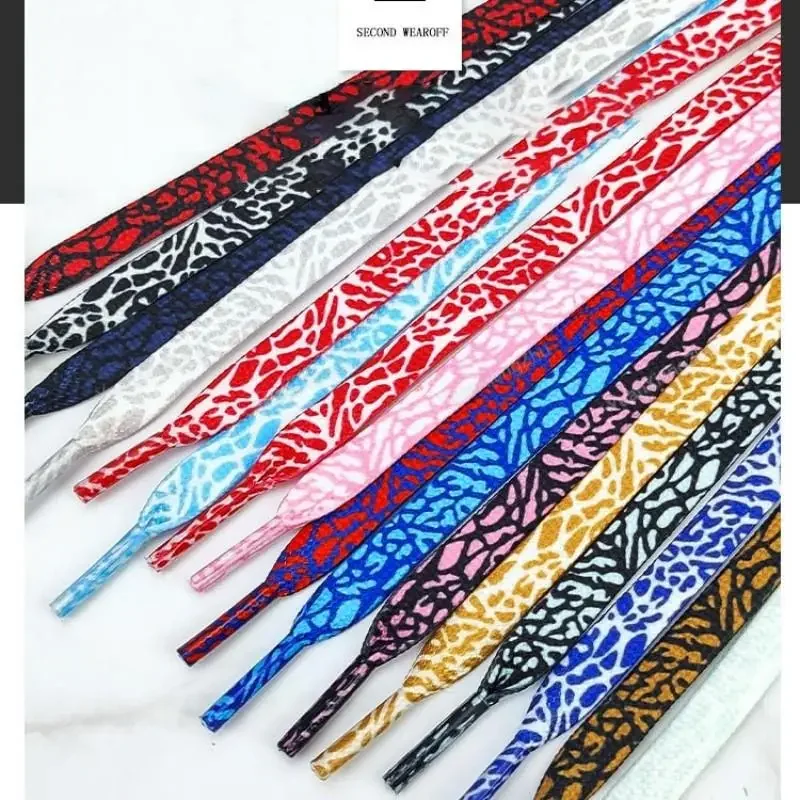 Fashion Leopard Print Shoelace Burst Crack Texture Shoelaces Flat AF1/AJ Sneakers Shoe laces 120/140/160CM Shoes Strings 1Pair
