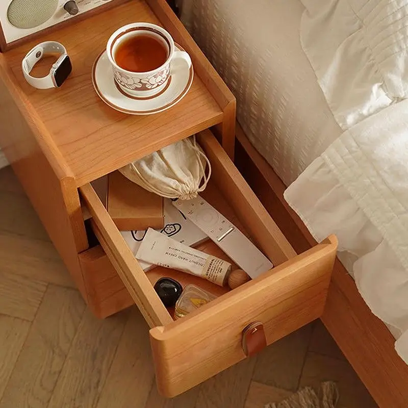 Nordischer Nachttisch aus massivem Holz im japanischen Stil, einfacher Kinder-Kirschholz-Schlafzimmer, kleiner Nachttisch