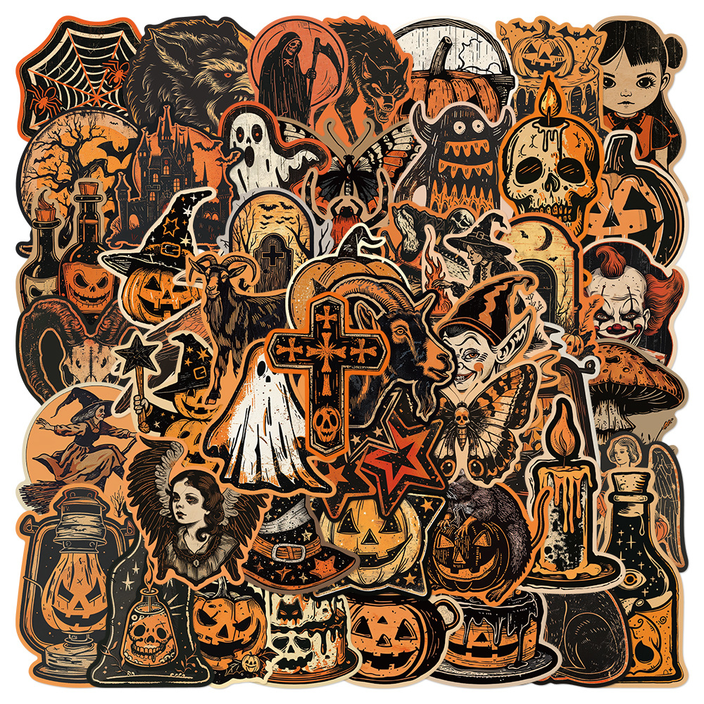 Autocollants rétro Halloween, 50 pièces, citrouille terrifiante, bagages, téléphone, Graffiti, ordinateur portable, mur, Scrapbook, moto, cadeaux DIY