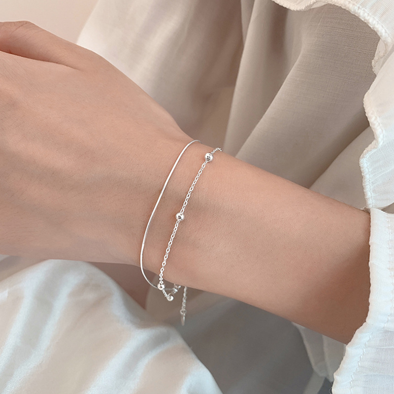 Pulseras de la suerte con bola redonda de Plata de Ley 925 para mujer, cadena de serpiente de doble capa, joyería de calidad superior, joyería de boda