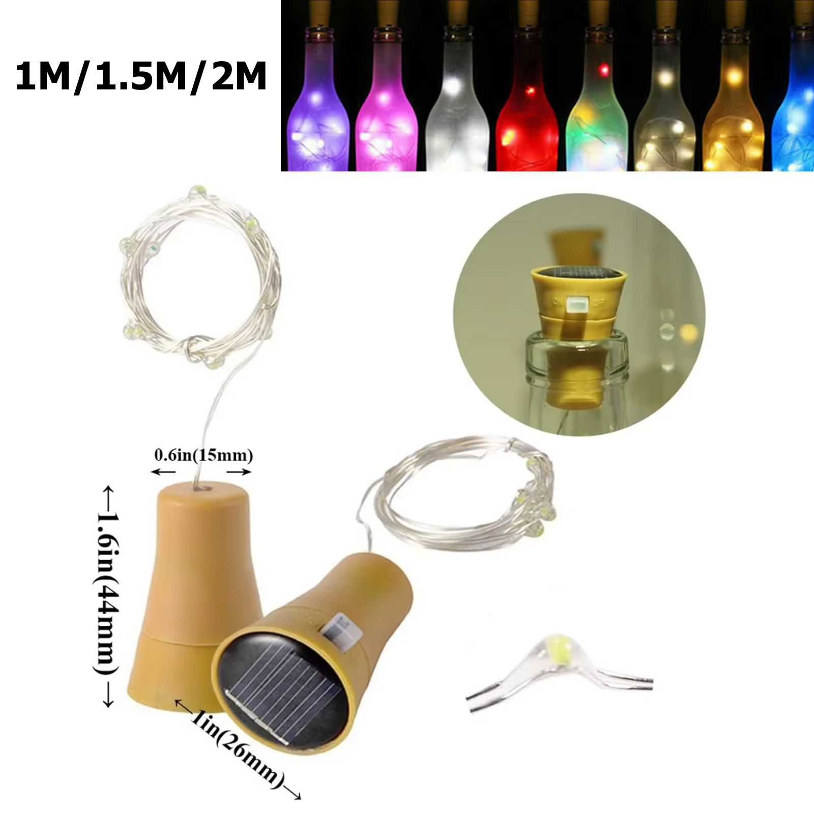 Botella de vino solar LED serie de linternas de hadas jialan boda vacaciones Navidad corcho 1m 1,5m 2M decoración de fiesta de linternas de alambre
