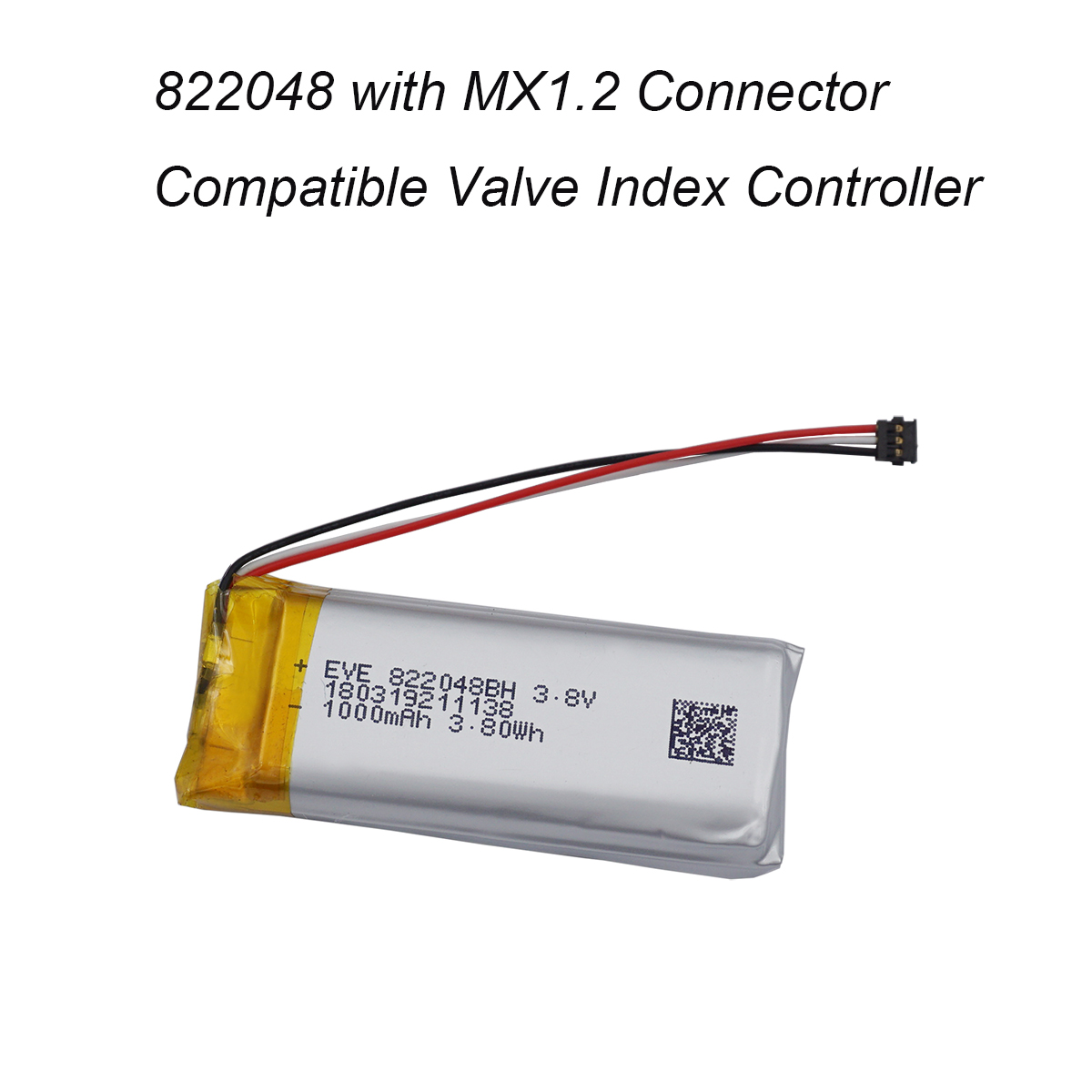 Batterie Li-Po polymère XINJ 3,8 V 1000 mAh 822048 avec thermistance 3 fils et connecteur MX1.2 à 3 broches, compatible avec le contrôleur Valve Index