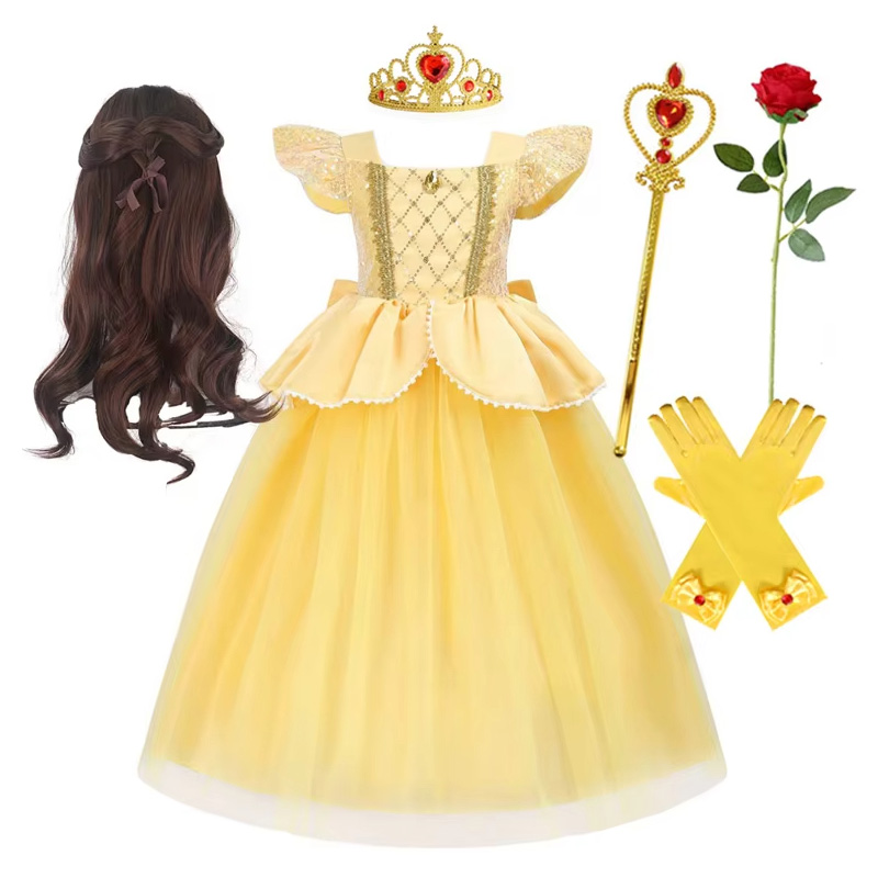 Belle princesa vestido para meninas cosplay bela e a fera neve branca trajes crianças halloween carnaval roupas de aniversário