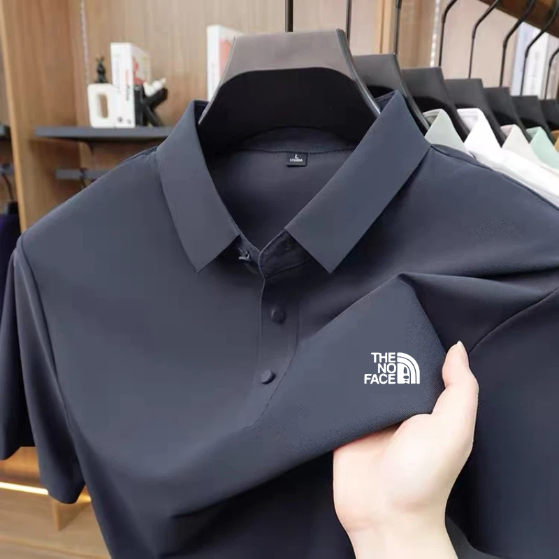Polo en soie glacée de haute qualité à manches courtes pour homme, haut de gamme, imprimé, confortable et respirant, T-shirt décontracté d'été