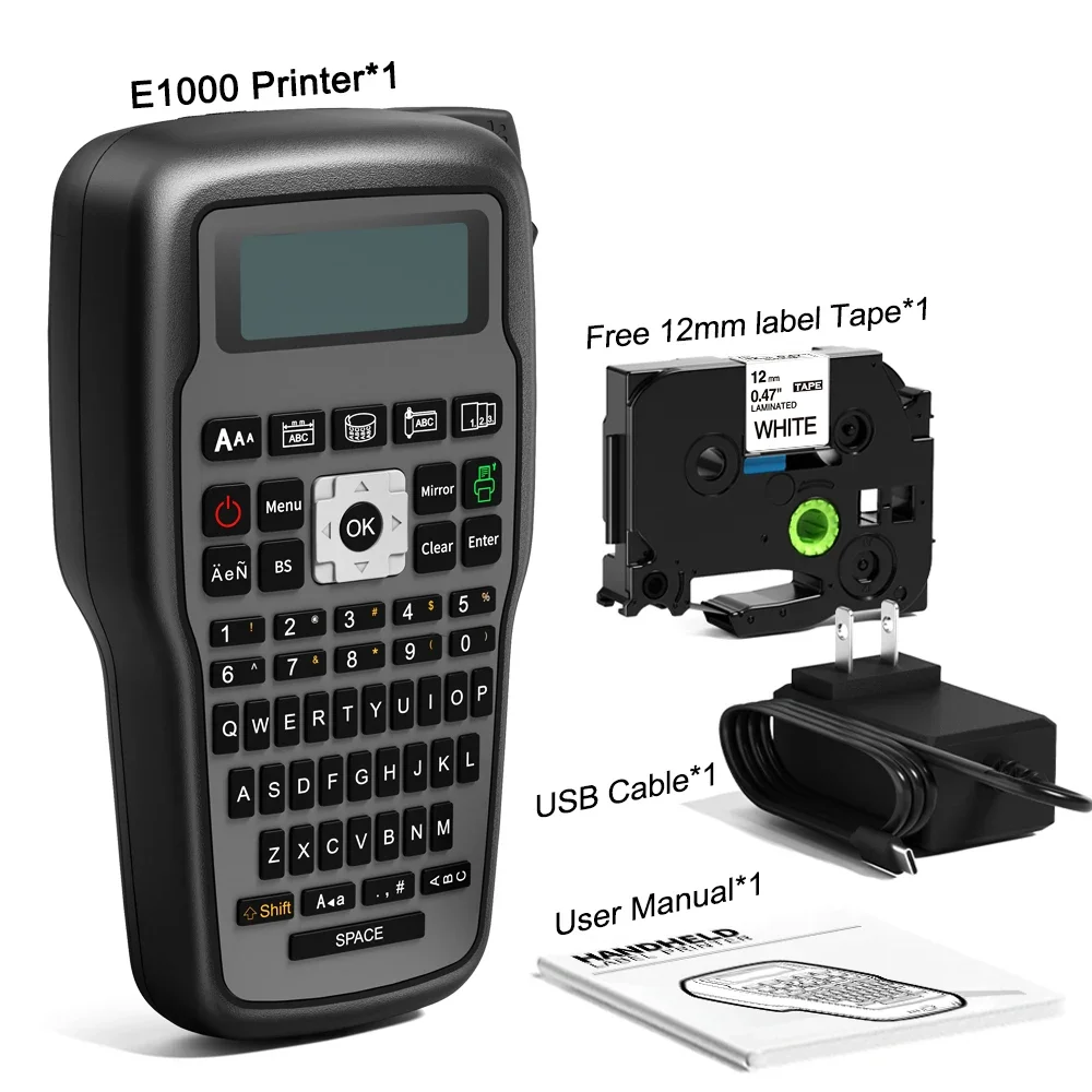Phomemo E1000 PRO Labelprinter Draagbare labelmaker Tape Toetsenbordsymbolen Industriële TZe231-printer Werk met krimpkous