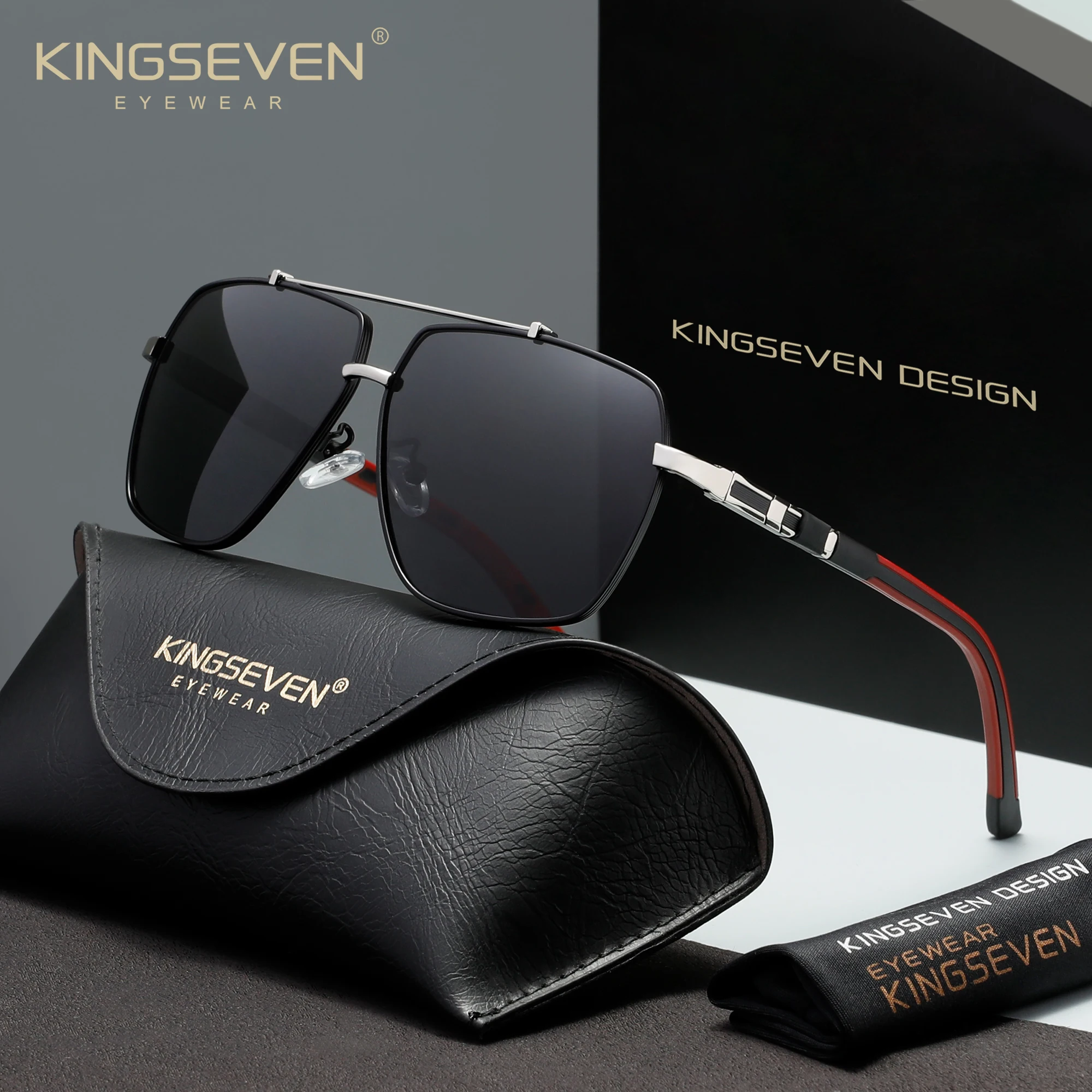 KINGSEVEN Gafas de sol cuadradas con montura grande, gafas de piloto polarizadas UV400, gafas unisex para ocio al aire libre y conducción