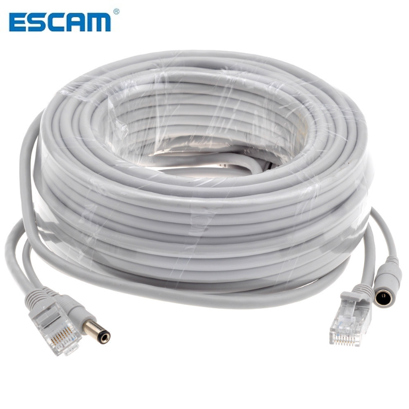 ESCAM 5 м/10 м/15 м/20 м/30 м дополнительный серый кабель Ethernet CAT5/CAT-5e RJ45 + сетевой кабель постоянного тока видеонаблюдения для системных IP-камер