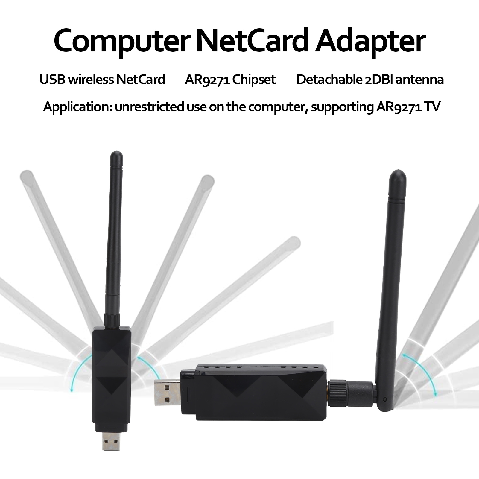 Универсальный беспроводной USB-адаптер Wi-Fi AR9271 со съемной антенной 2DBI с высоким коэффициентом усиления для ПК, ноутбука, ТВ, потоковая передача Plug Play, стабильная