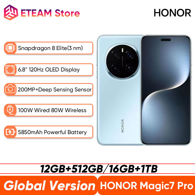 Versión Global Honor Magic7 Pro 5G teléfono inteligente Snapdragon 8 Elite 6,8 "120Hz pantalla OLED 100W carga rápida 200MP IP68 y IP69 eSIM